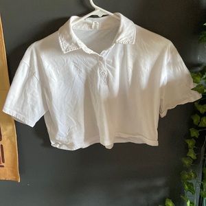 cropped white button up